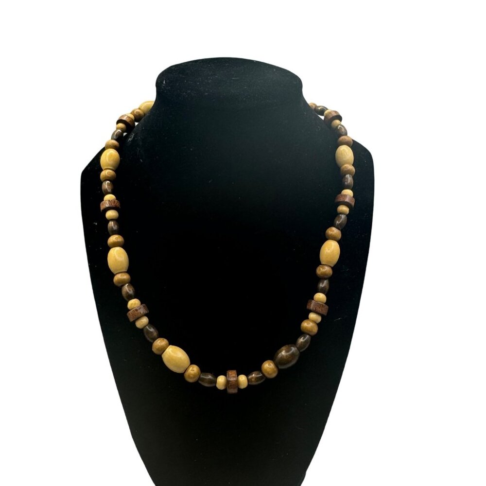 Wooden Beaded Necklace With Mixed Colors & Lobster Clasp 18 in.